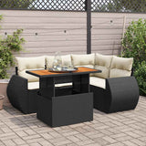 vidaXL 5-delige Loungeset met kussens poly rattan zwart