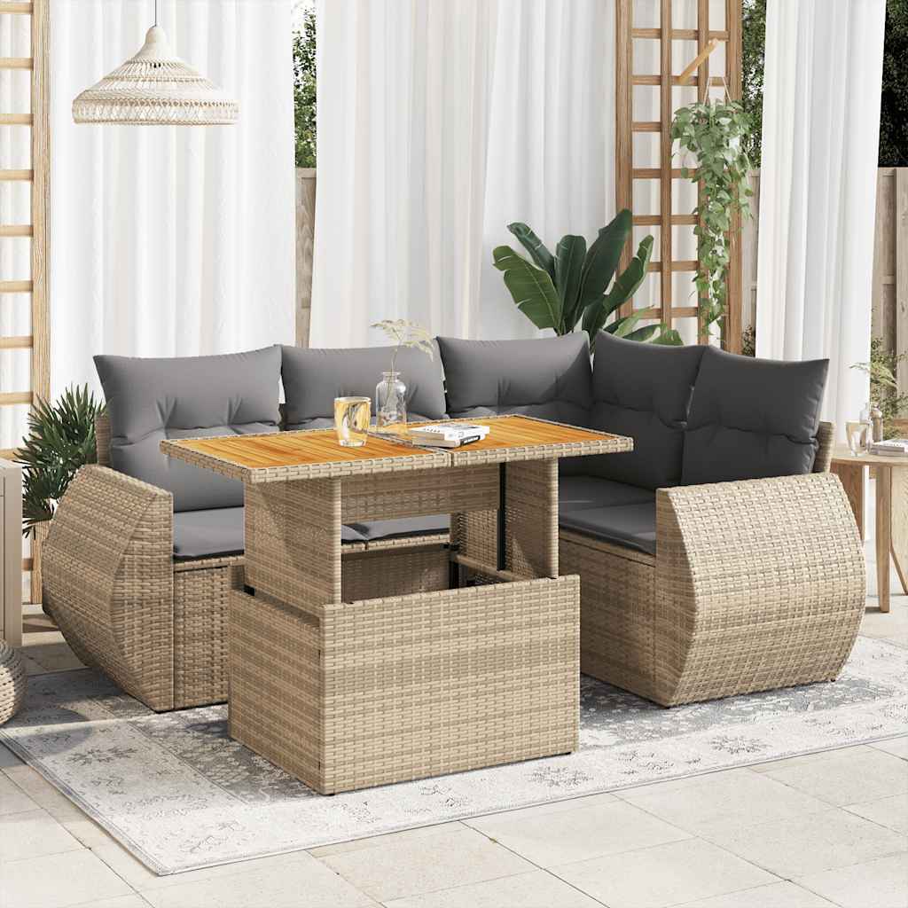 vidaXL 5-delige Loungeset met kussens poly rattan zwart