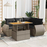 vidaXL 5-delige Loungeset met kussens poly rattan zwart