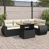 vidaXL 6-delige Loungeset met kussens poly rattan zwart