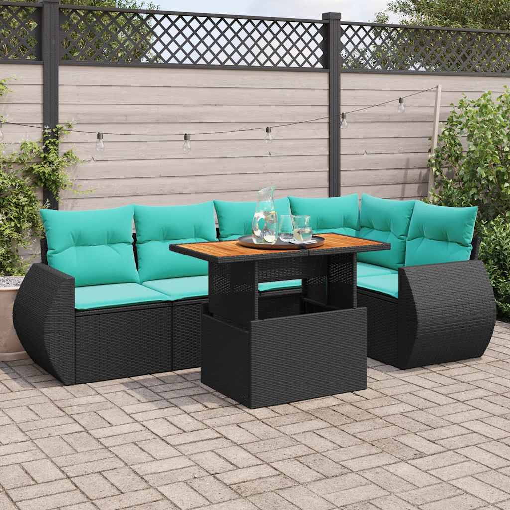 vidaXL 6-Piece Lounge Set with Cushions Poly Rattan Black