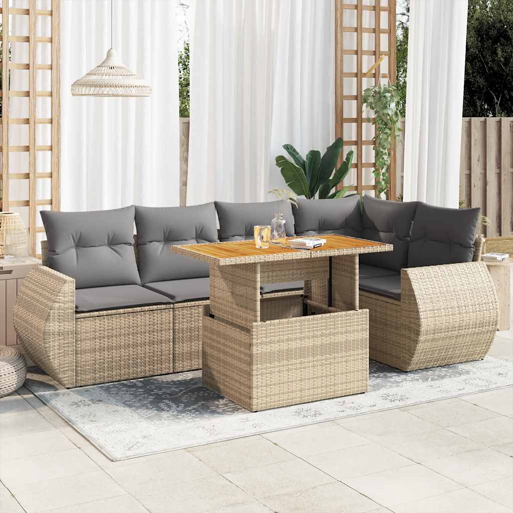 vidaXL 6-delige Loungeset met kussens poly rattan zwart