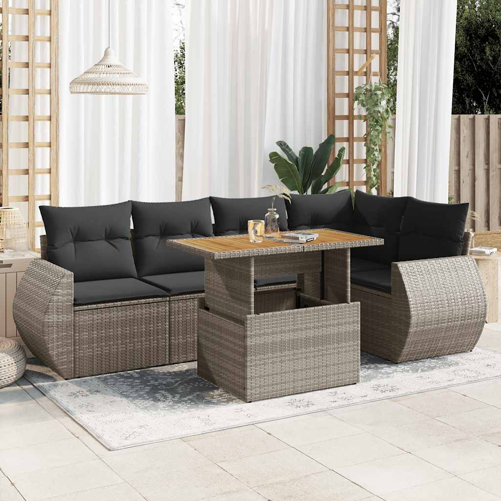 vidaXL 6-delige Loungeset met kussens poly rattan zwart