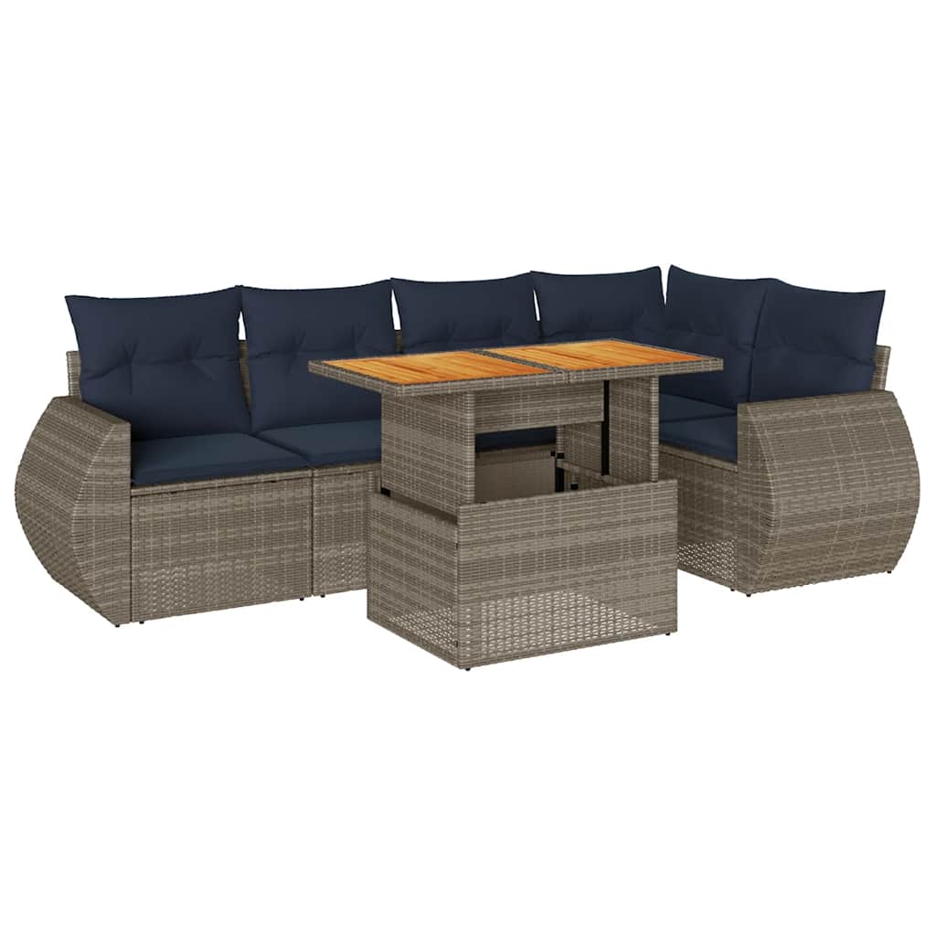 vidaXL 6-Piece Lounge Set with Cushions Poly Rattan Black