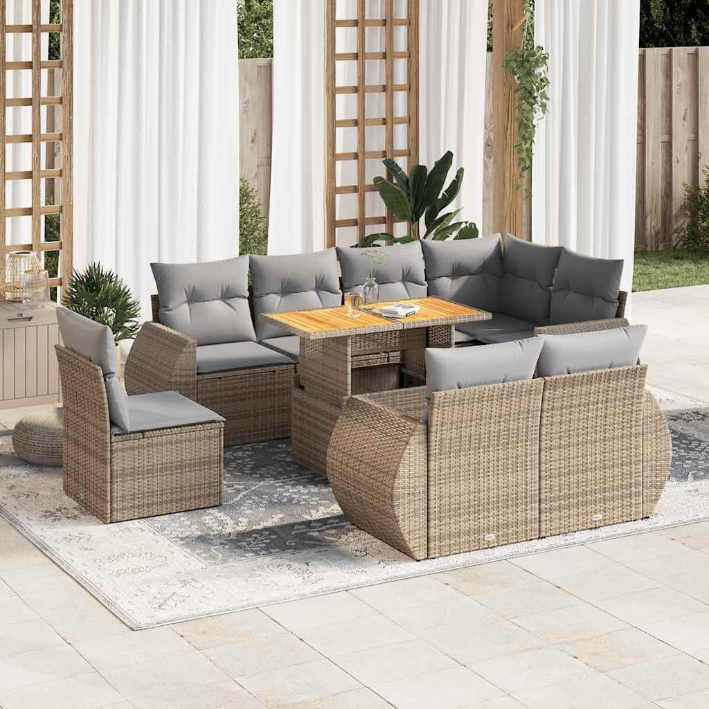 vidaXL 9-delige Loungeset met kussens poly rattan zwart
