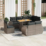vidaXL 9-delige Loungeset met kussens poly rattan zwart