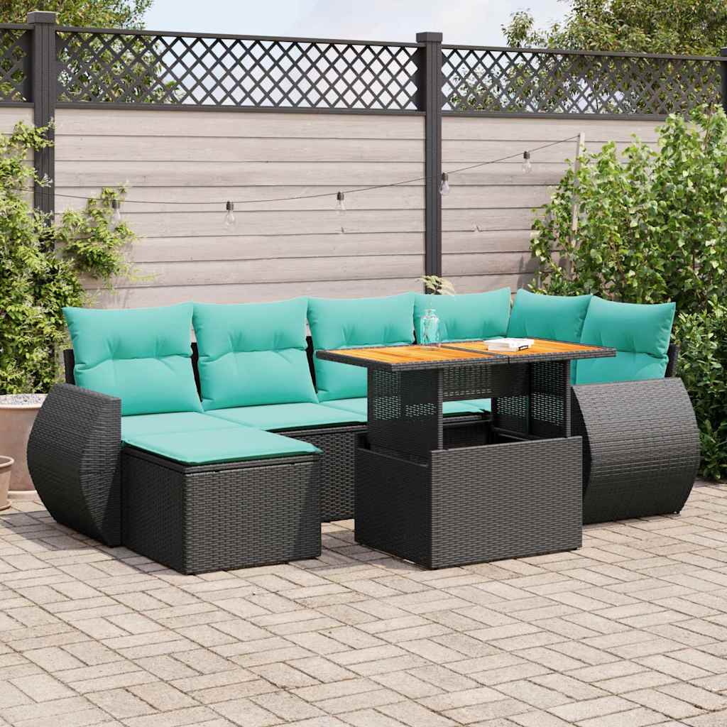 vidaXL 7-Piece Lounge Set with Cushions Poly Rattan Black