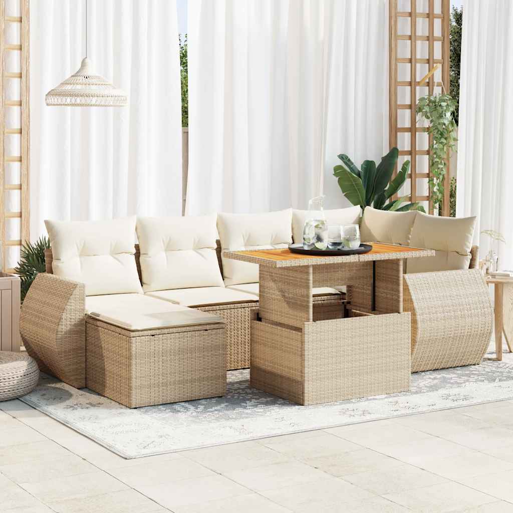vidaXL 7-delige Loungeset met kussens poly rattan zwart