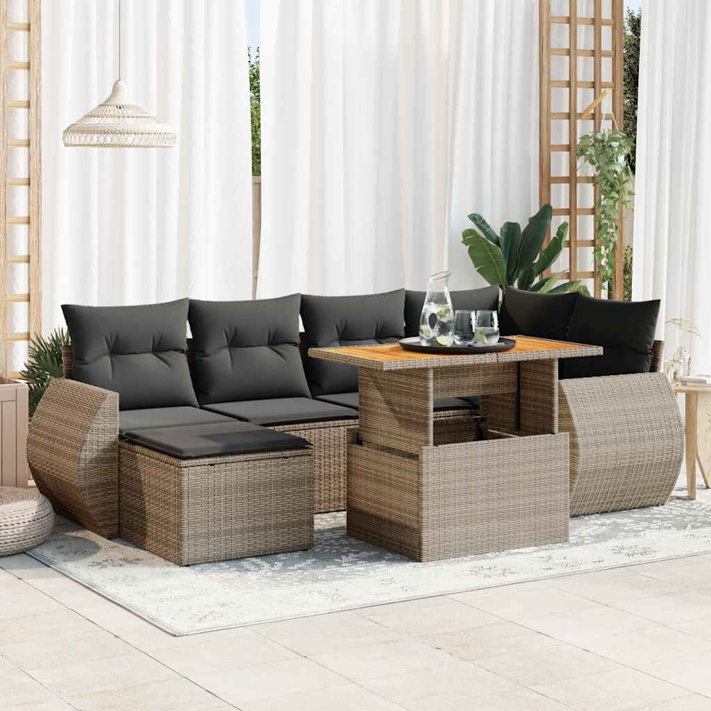vidaXL 7-delige Loungeset met kussens poly rattan zwart