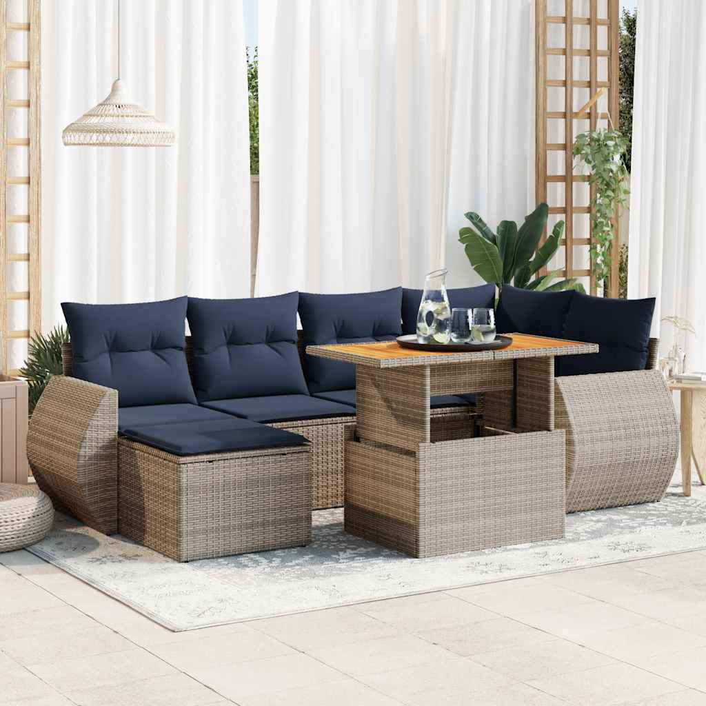 vidaXL 7-Piece Lounge Set with Cushions Poly Rattan Black