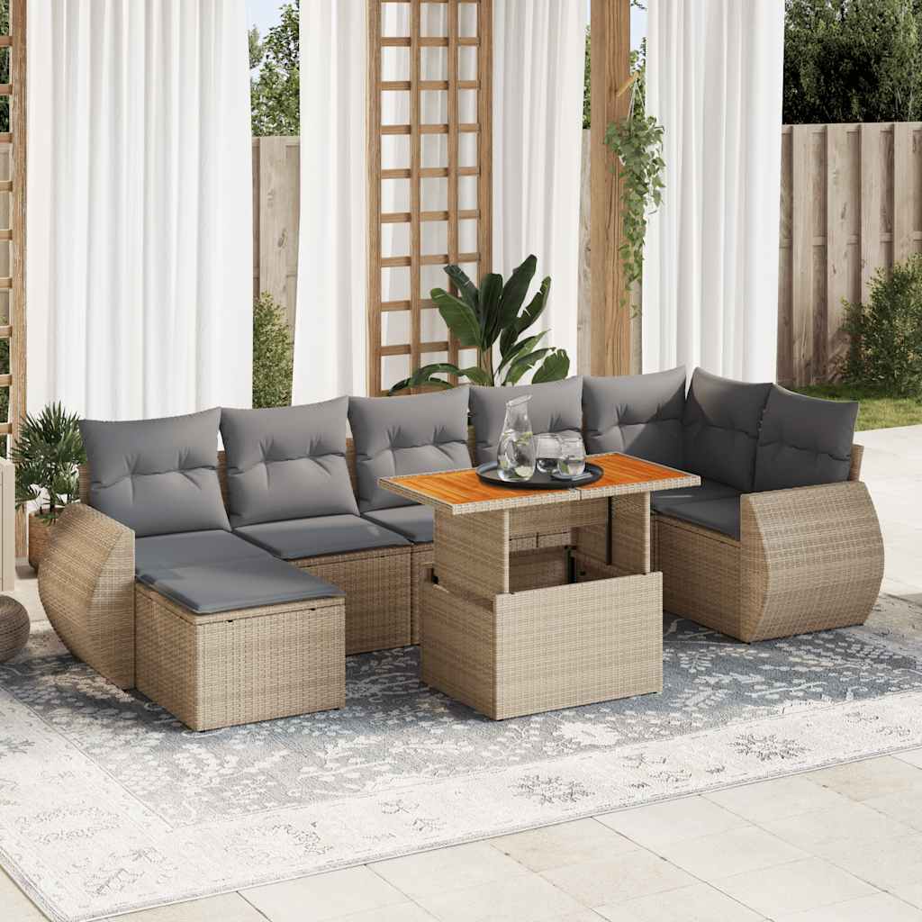 vidaXL 8-delige Loungeset met kussens poly rattan zwart