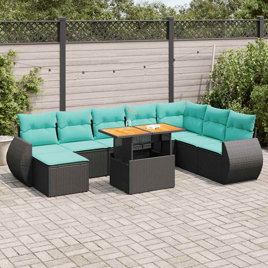 vidaXL 9-piece Lounge Set with Cushions Poly Rattan Grey