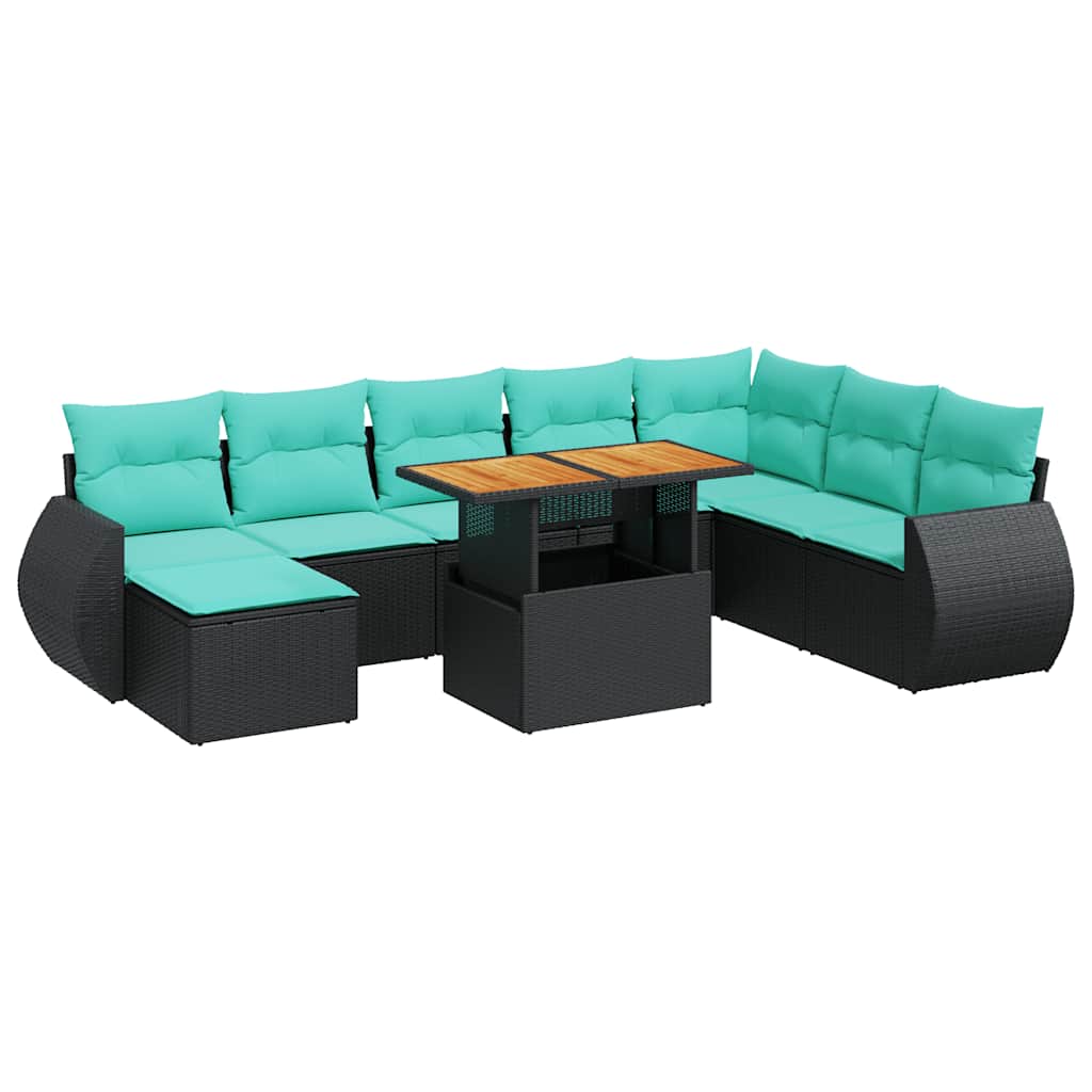 vidaXL 9-piece Lounge Set with Cushions Poly Rattan Grey