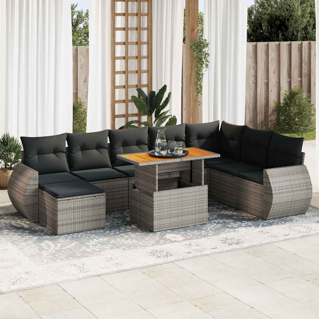 vidaXL 9-piece Lounge Set with Cushions Poly Rattan Black