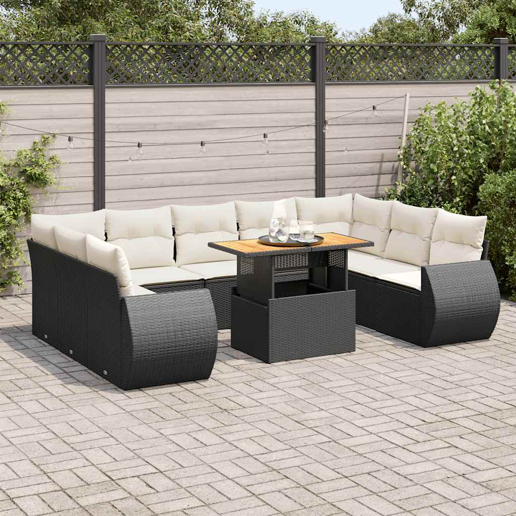 vidaXL 10-Piece Lounge Set with Cushions Poly Rattan Black