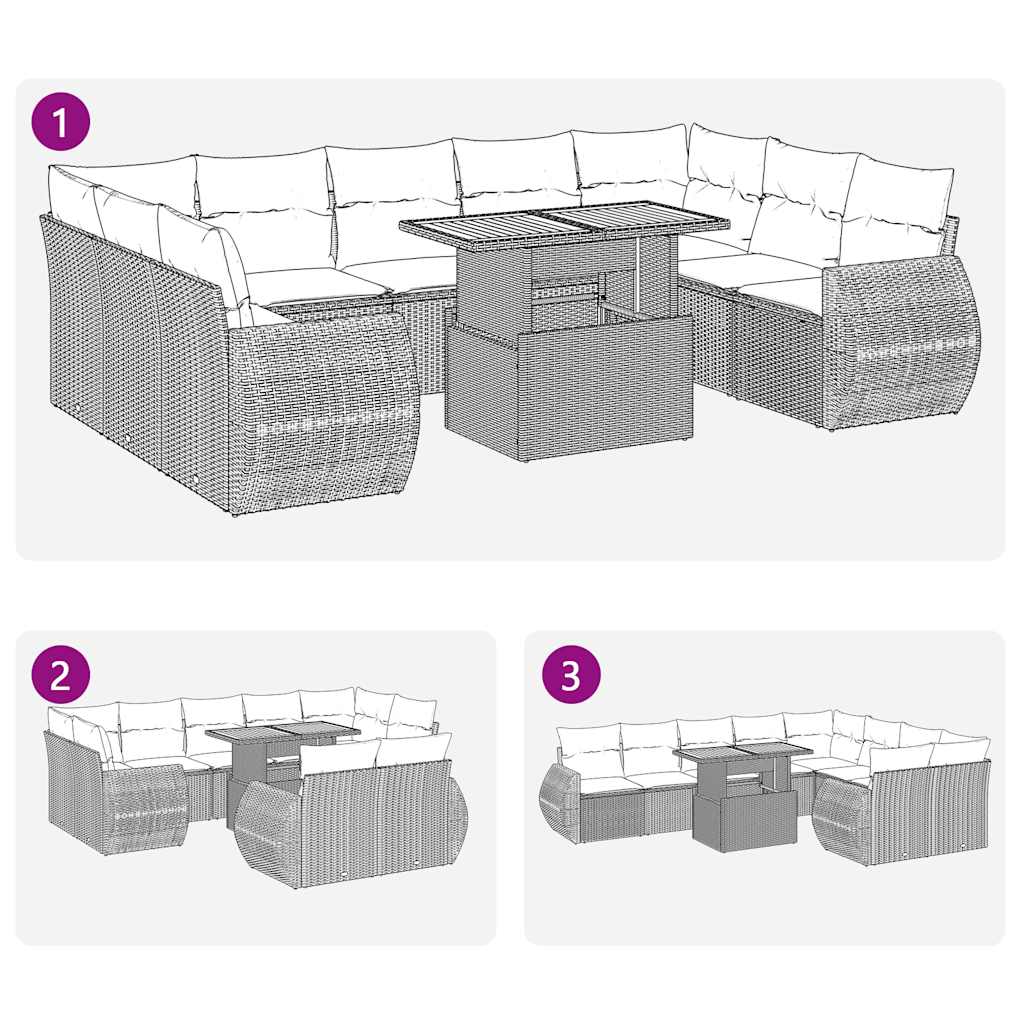 vidaXL 10-delige Loungeset met kussens poly rattan zwart
