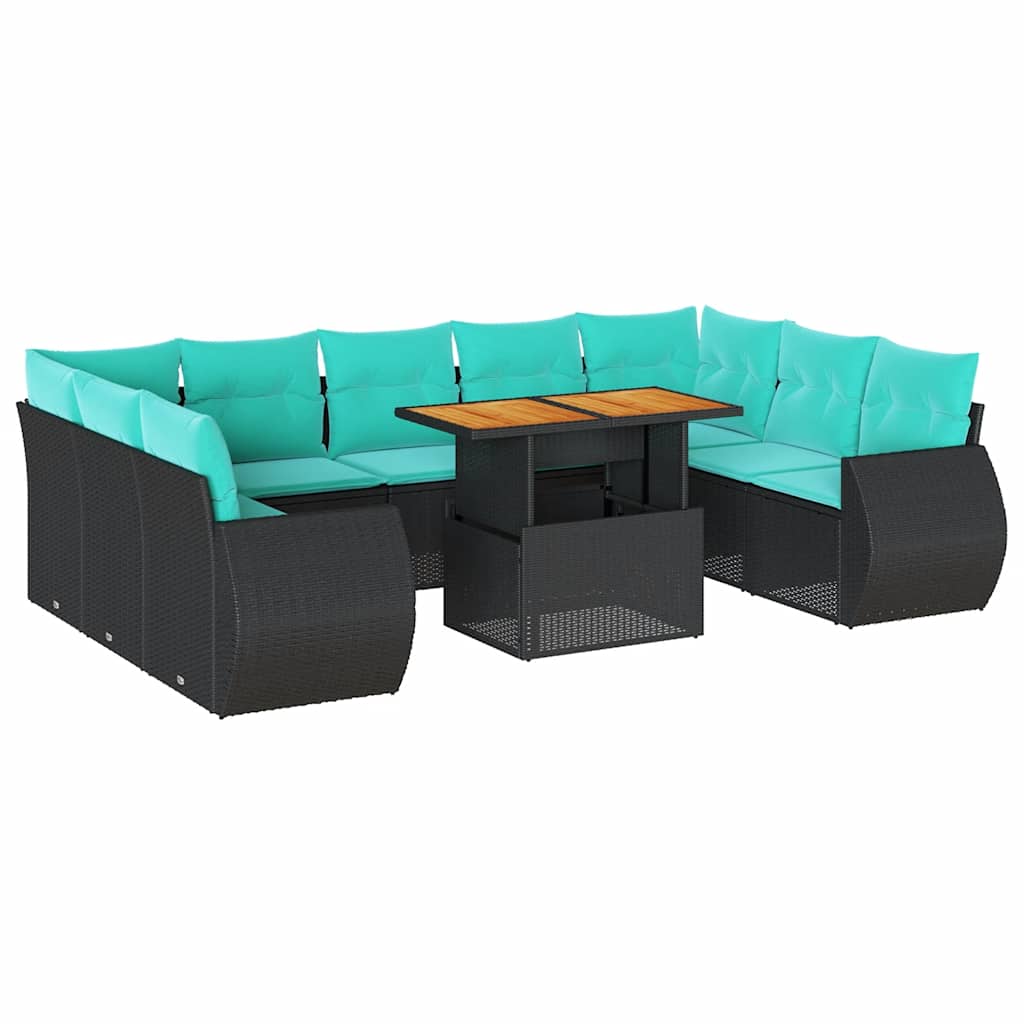 vidaXL 10-delige Loungeset met kussens poly rattan zwart