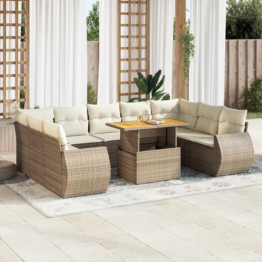 vidaXL 10-Piece Lounge Set with Cushions Poly Rattan Black