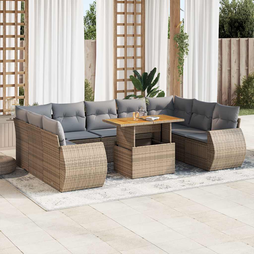 vidaXL 10-Piece Lounge Set with Cushions Poly Rattan Black