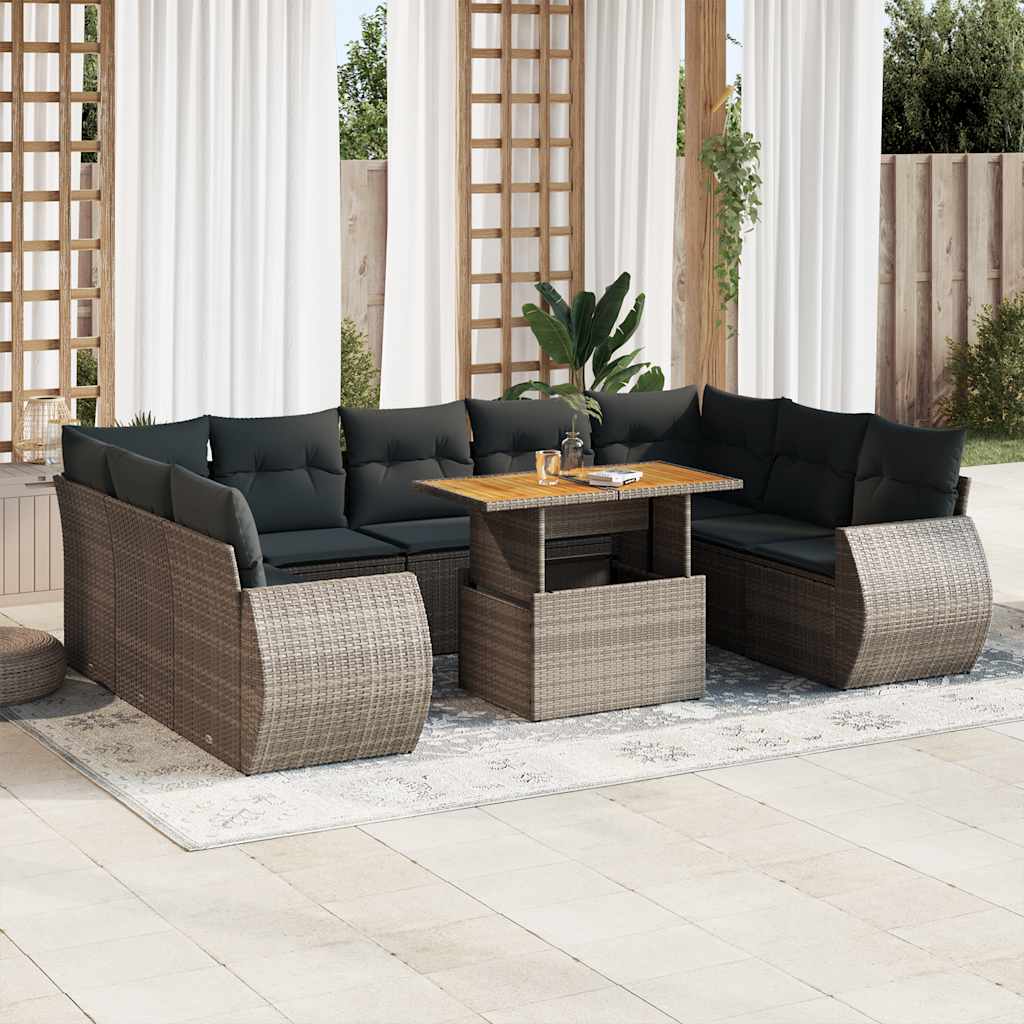 vidaXL 10-Piece Lounge Set with Cushions Poly Rattan Black