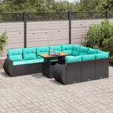 vidaXL 11-Piece Lounge Set with Cushions Poly Rattan Black