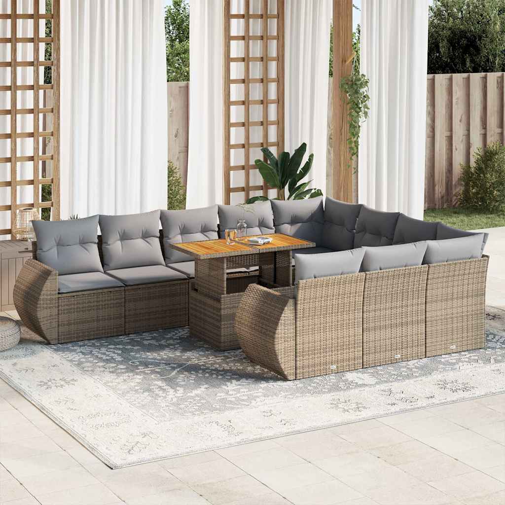 vidaXL 11-delige Loungeset met kussens poly rattan zwart