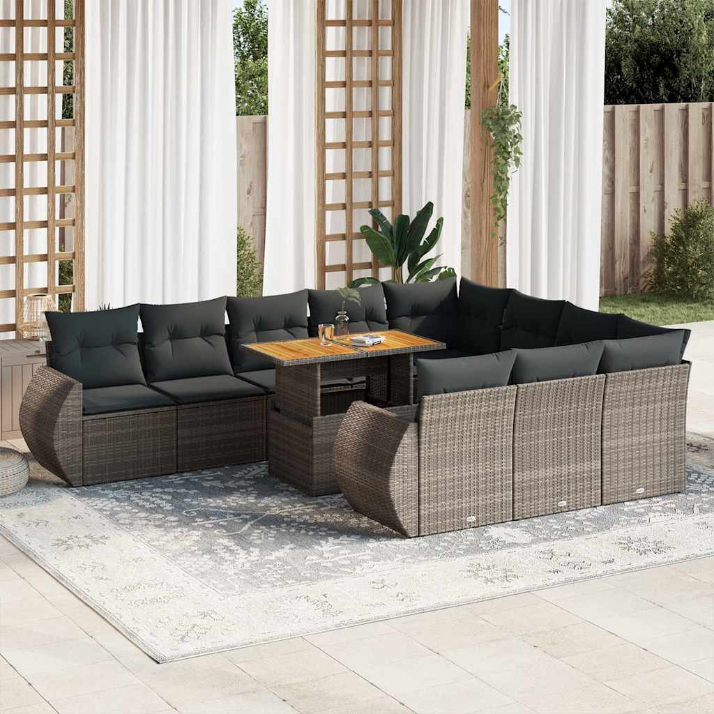 vidaXL 11-delige Loungeset met kussens poly rattan zwart