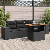 vidaXL 5-Piece Lounge Set with Cushions Poly Rattan Black