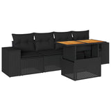 vidaXL 5-Piece Lounge Set with Cushions Poly Rattan Black