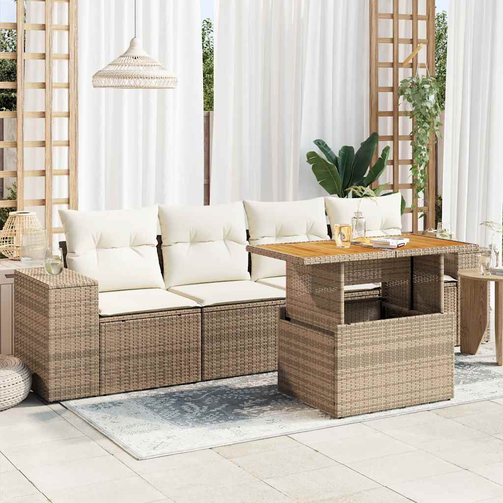 vidaXL 5-Piece Lounge Set with Cushions Poly Rattan Black