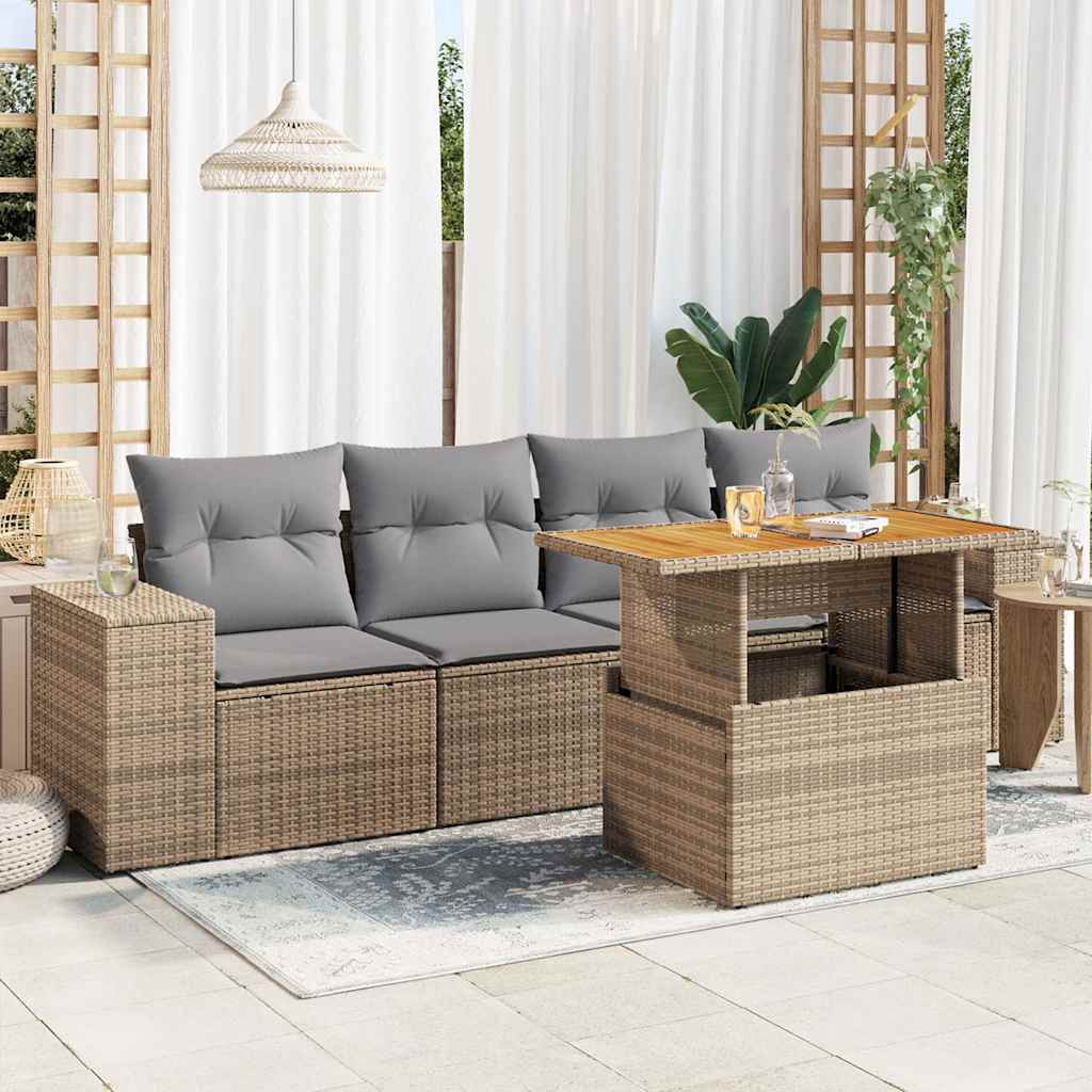 vidaXL 5-Piece Lounge Set with Cushions Poly Rattan Black