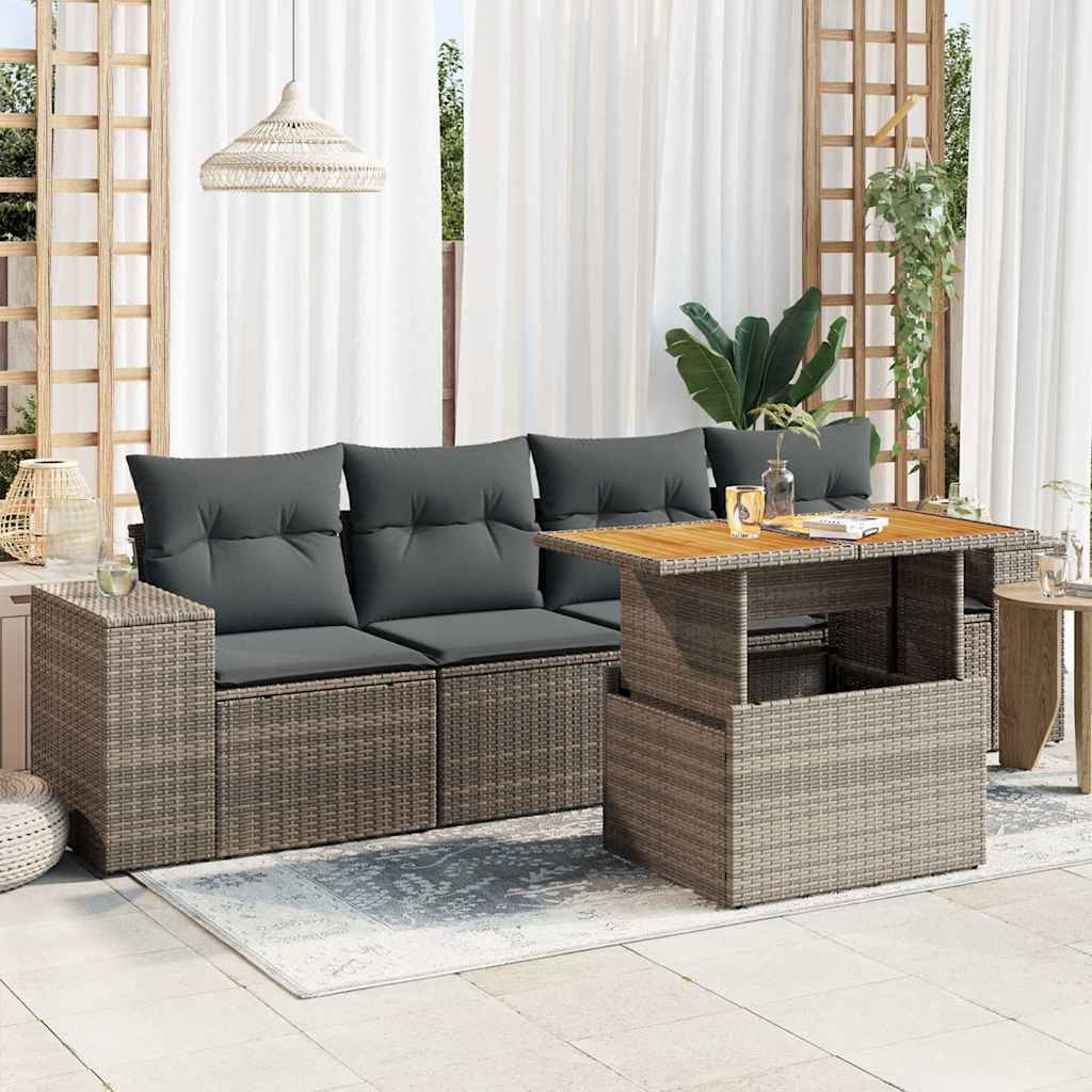 vidaXL 5-Piece Lounge Set with Cushions Poly Rattan Black