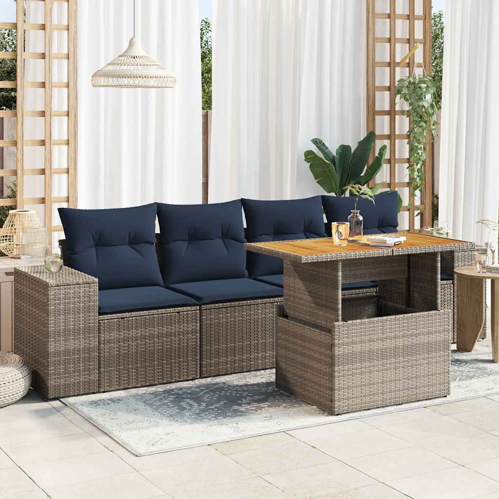 vidaXL 5-delige Loungeset met kussens poly rattan zwart