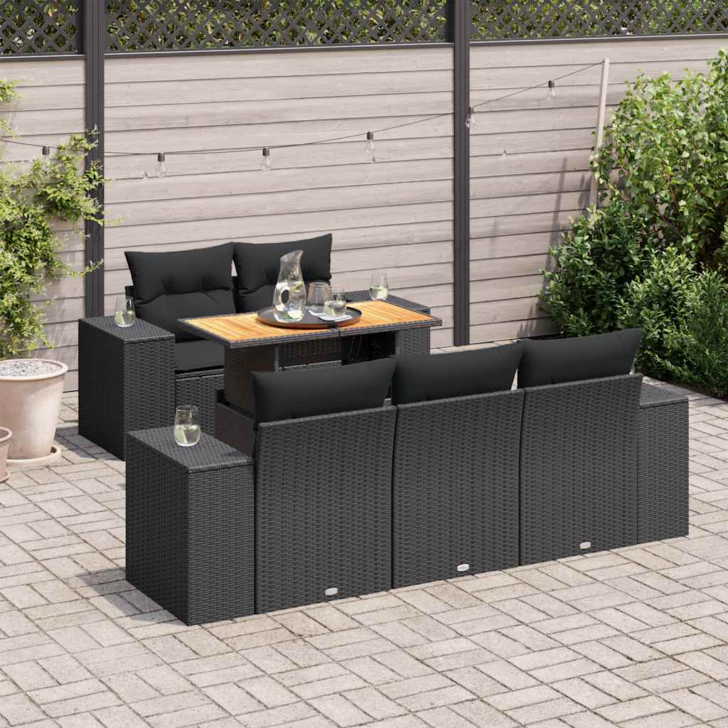 vidaXL 6-Piece Lounge Set with Cushions Poly Rattan Black