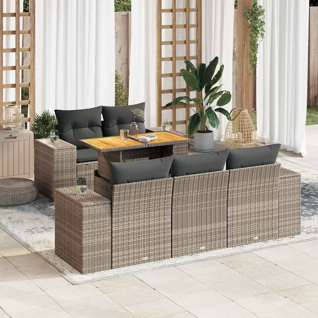 vidaXL 6-Piece Lounge Set with Cushions Poly Rattan Black