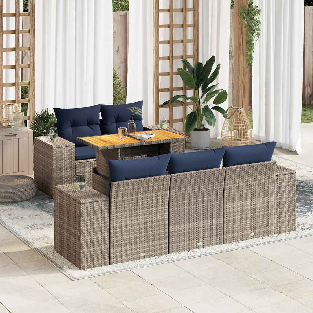 vidaXL 6-delige Loungeset met kussens poly rattan zwart