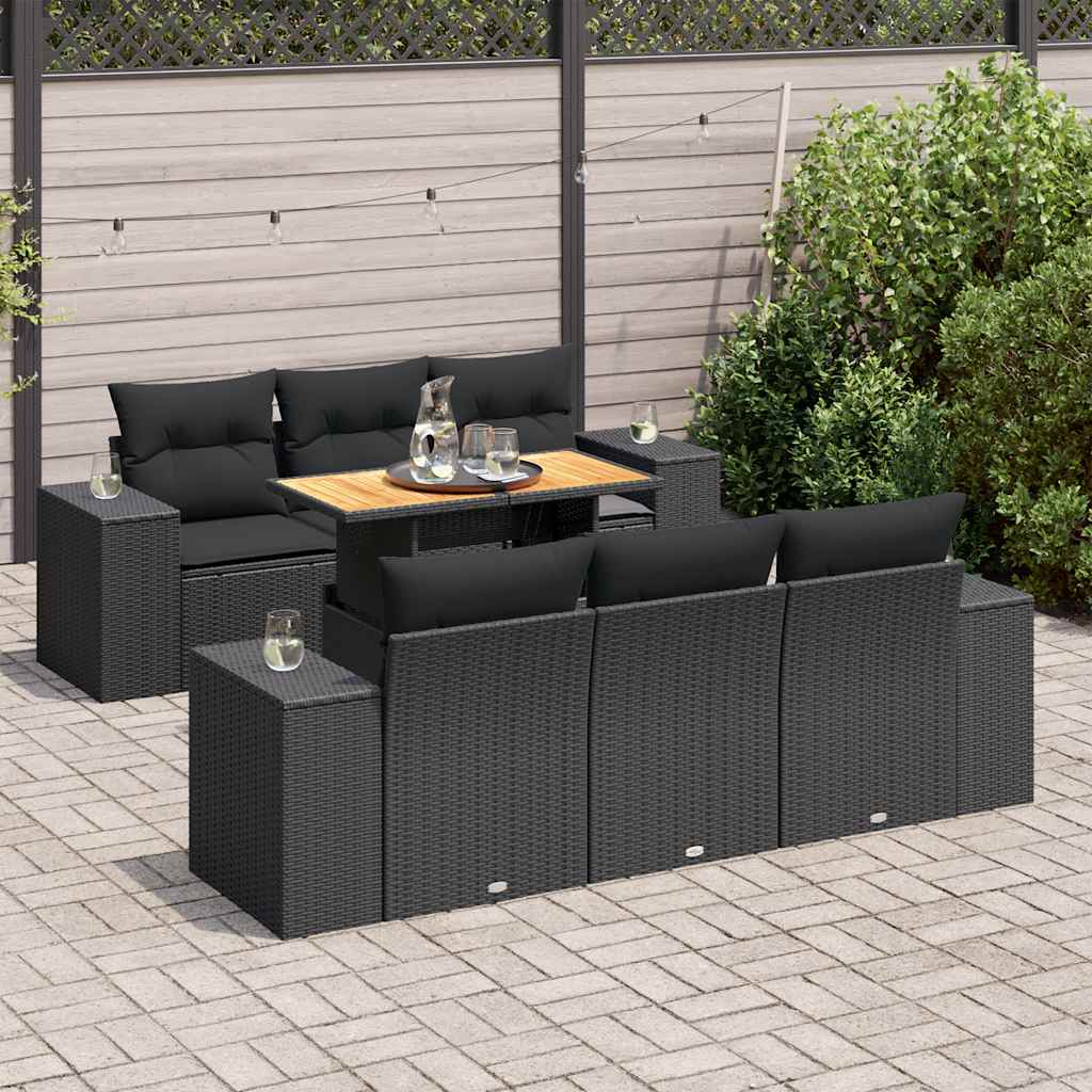 vidaXL 7-Piece Lounge Set with Cushions Poly Rattan Black