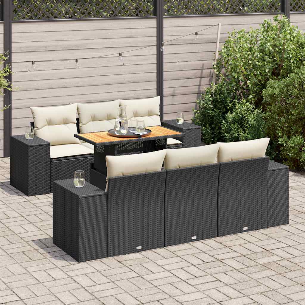 vidaXL 7-Piece Lounge Set with Cushions Poly Rattan Black