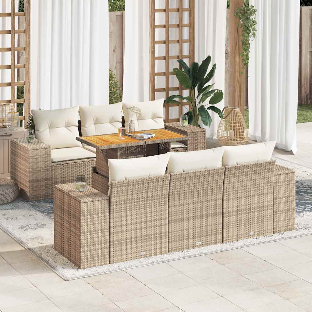 vidaXL 7-Piece Lounge Set with Cushions Poly Rattan Black
