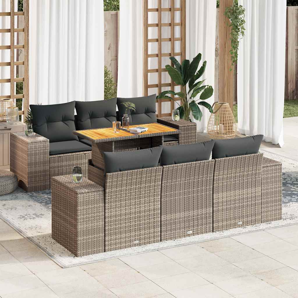 vidaXL 7-Piece Lounge Set with Cushions Poly Rattan Black
