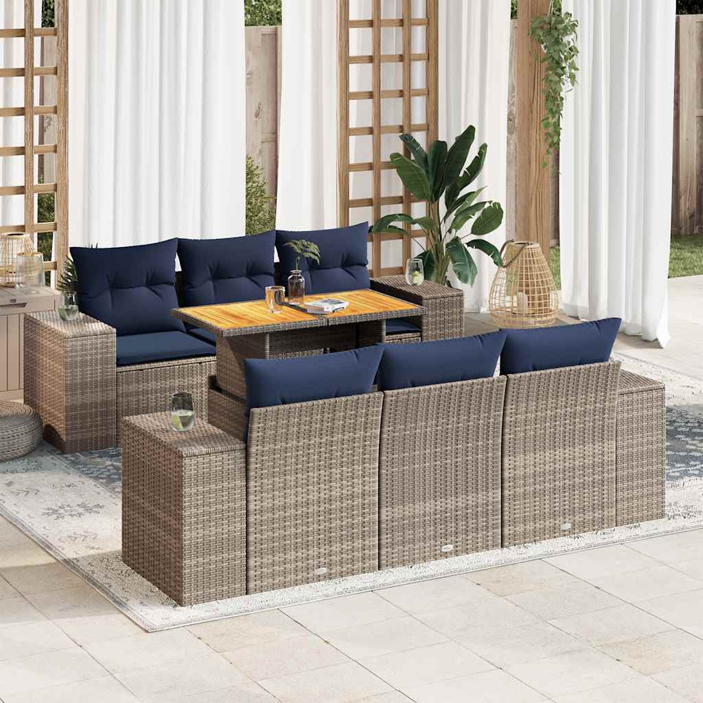 vidaXL 7-delige Loungeset met kussens poly rattan zwart