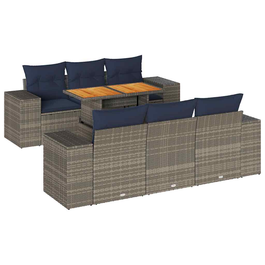 vidaXL 7-delige Loungeset met kussens poly rattan zwart