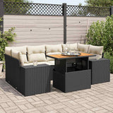 vidaXL 7-delige Loungeset met kussens poly rattan zwart