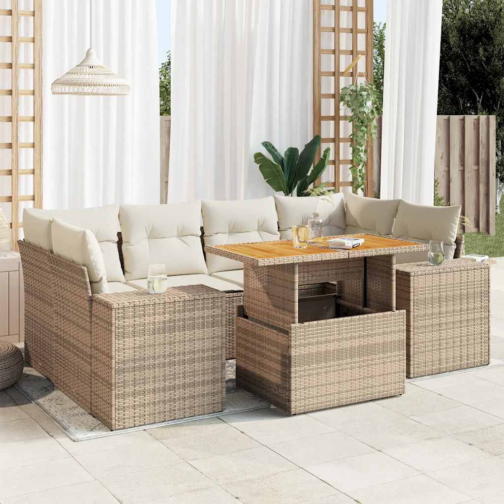 vidaXL 7-delige Loungeset met kussens poly rattan zwart