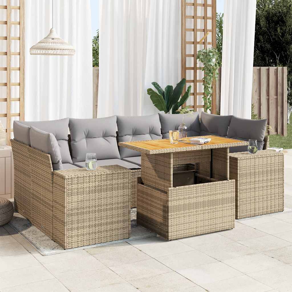 vidaXL 7-delige Loungeset met kussens poly rattan zwart