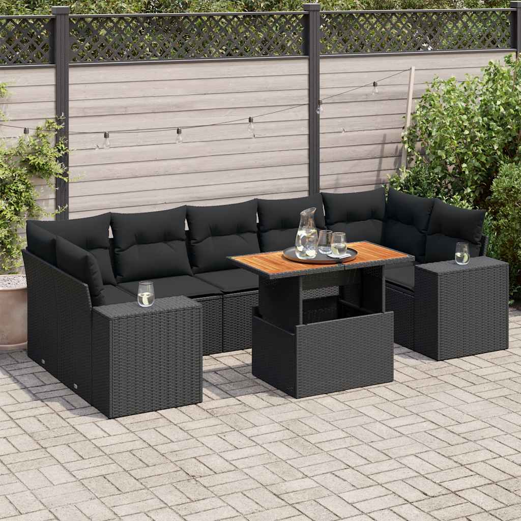 vidaXL 8-Piece Lounge Set with Cushions Poly Rattan Black