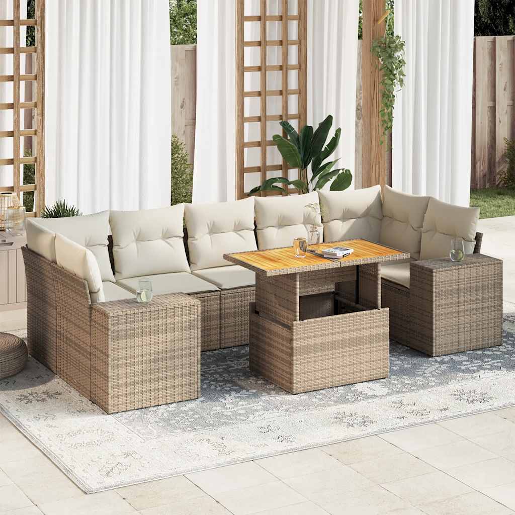 vidaXL 8-Piece Lounge Set with Cushions Poly Rattan Black