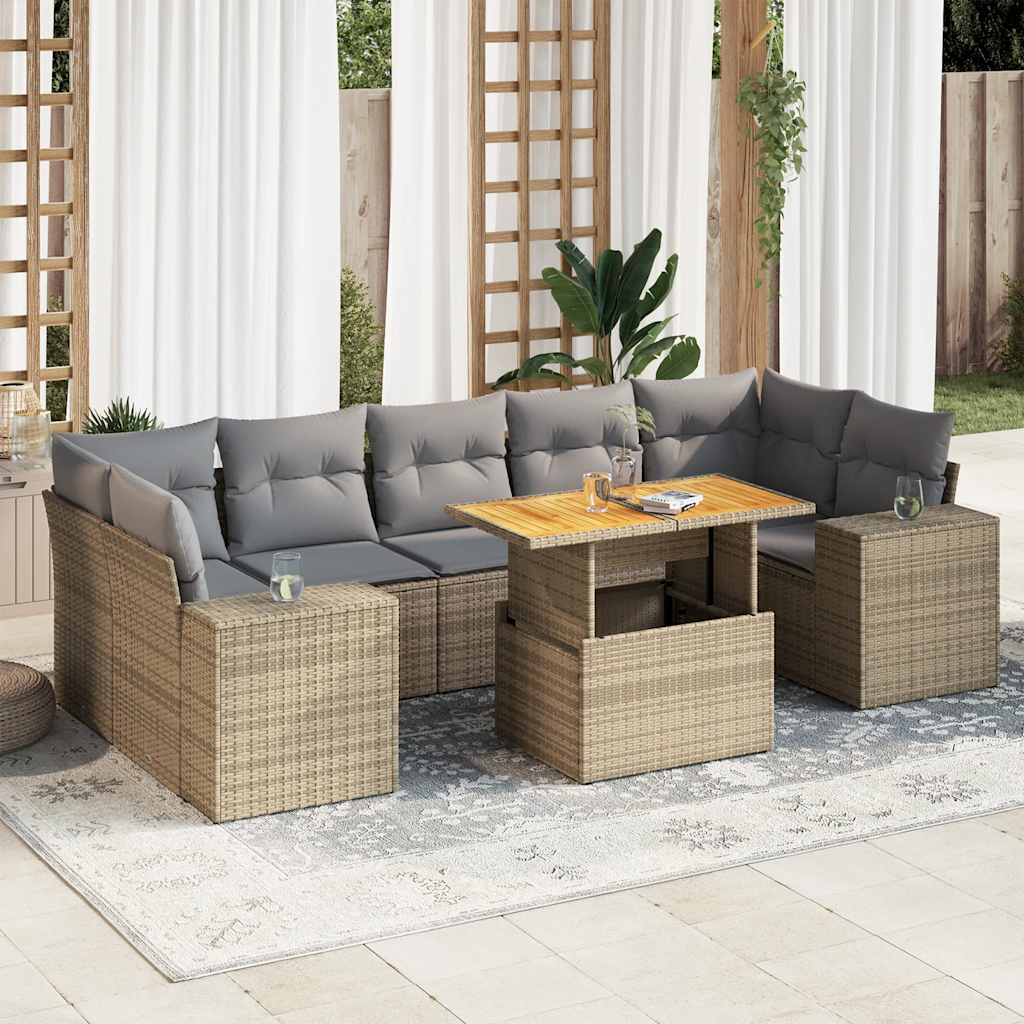 vidaXL 8-Piece Lounge Set with Cushions Poly Rattan Black