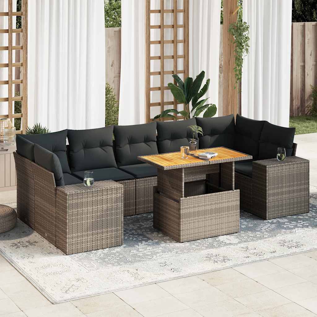vidaXL 8-Piece Lounge Set with Cushions Poly Rattan Black