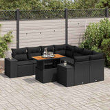 vidaXL 9-piece Poly Rattan Lounge Set with Cushions Black